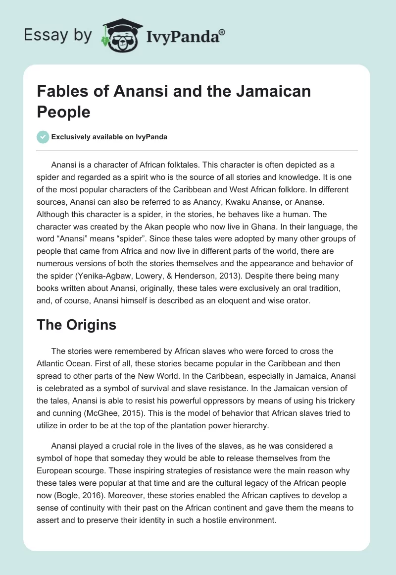 Fables of Anansi and the Jamaican People. Page 1