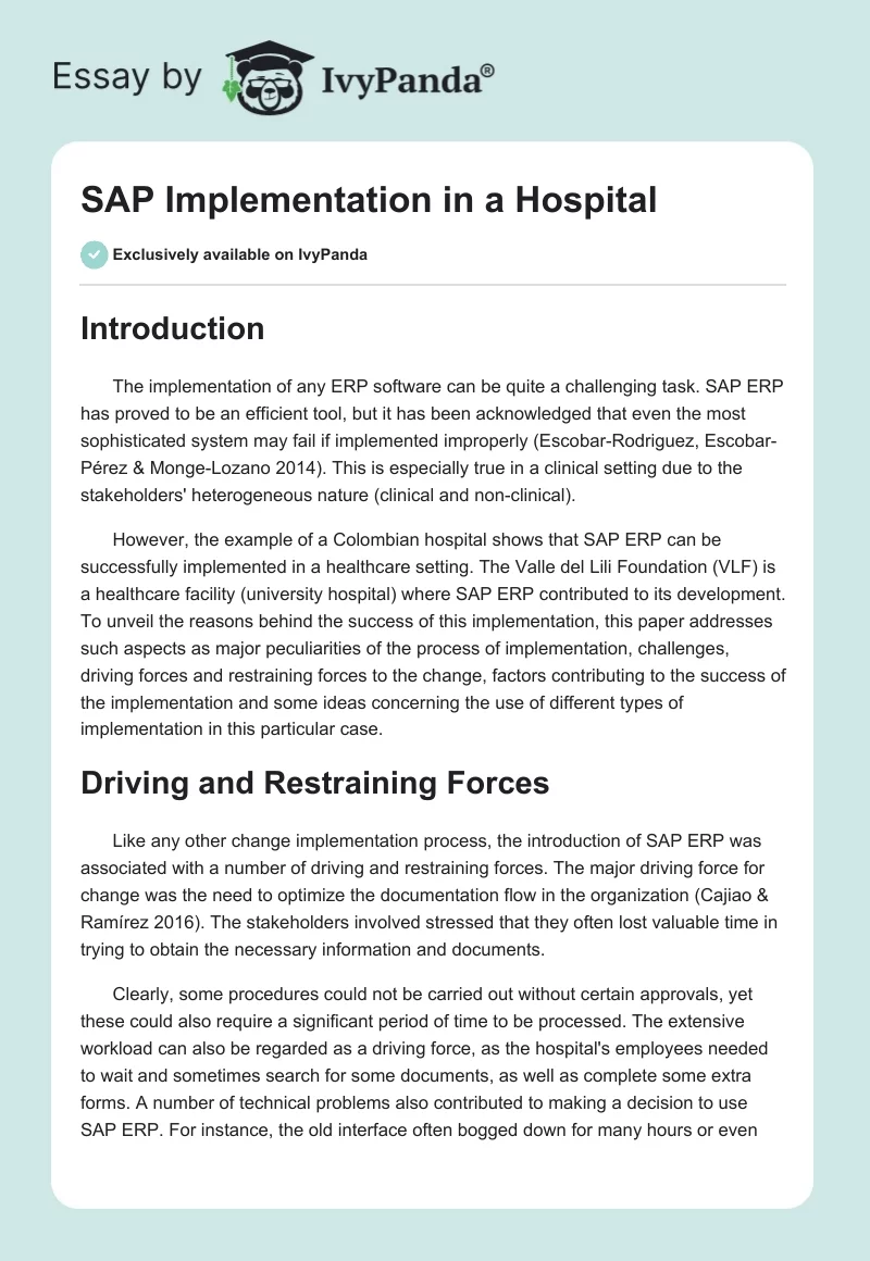SAP Implementation in a Hospital. Page 1