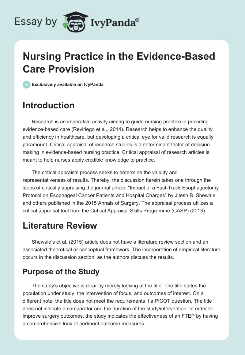 Nursing Practice in the Evidence-Based Care Provision. Page 1