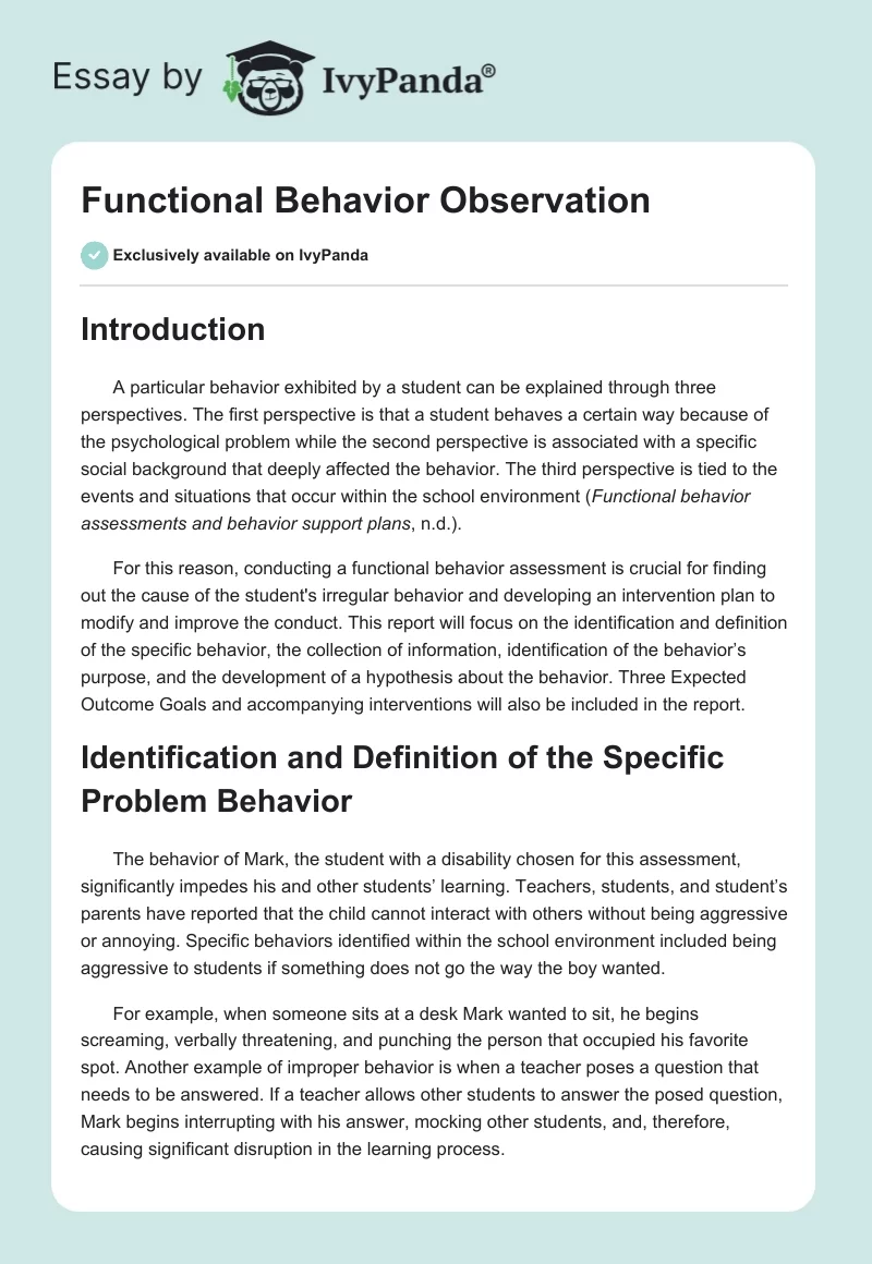 Functional Behavior Observation. Page 1
