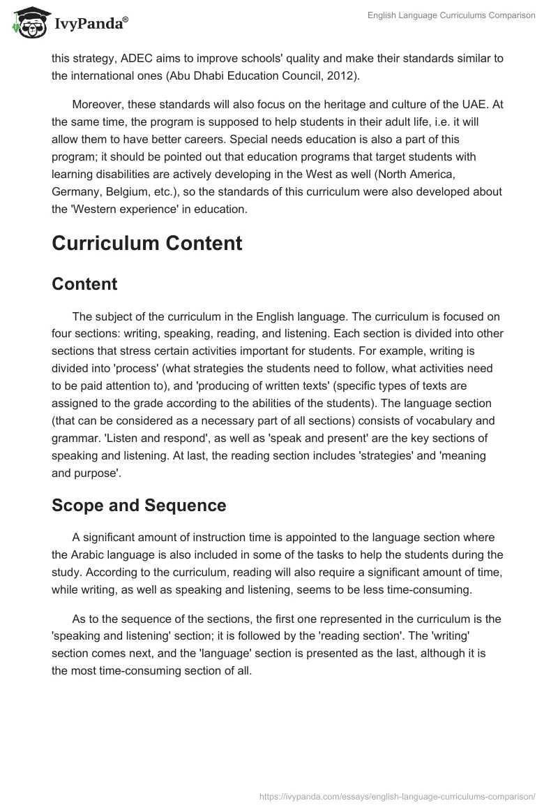 English Language Curriculums Comparison. Page 3
