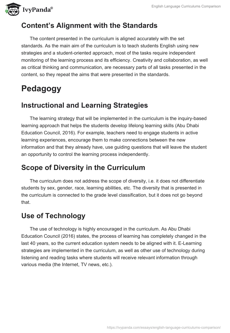 English Language Curriculums Comparison. Page 4