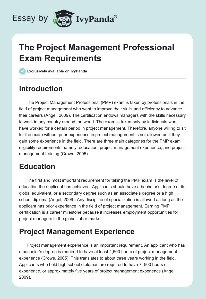 The Project Management Professional Exam Requirements. Page 1
