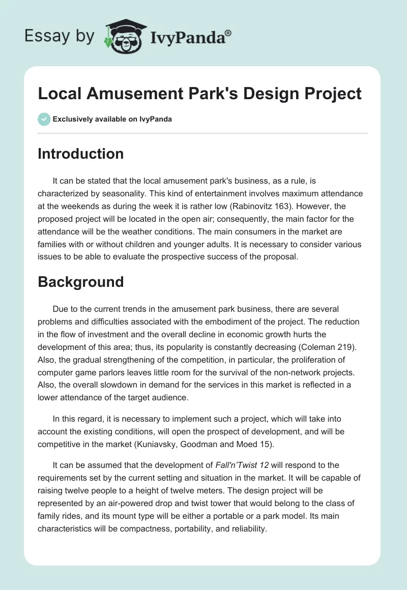 Local Amusement Park's Design Project. Page 1