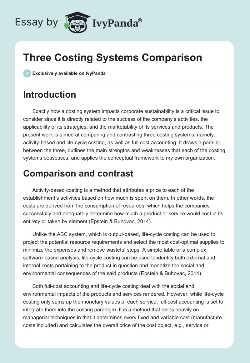 Three Costing Systems Comparison. Page 1