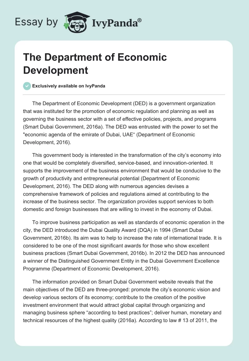 The Department of Economic Development. Page 1