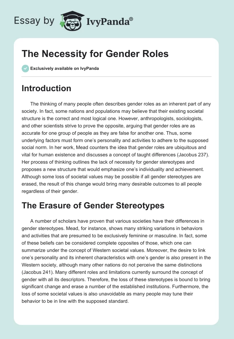 The Necessity for Gender Roles. Page 1