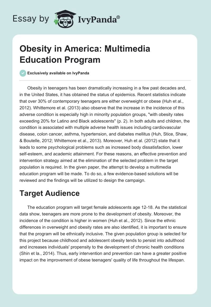 Obesity in America: Multimedia Education Program. Page 1