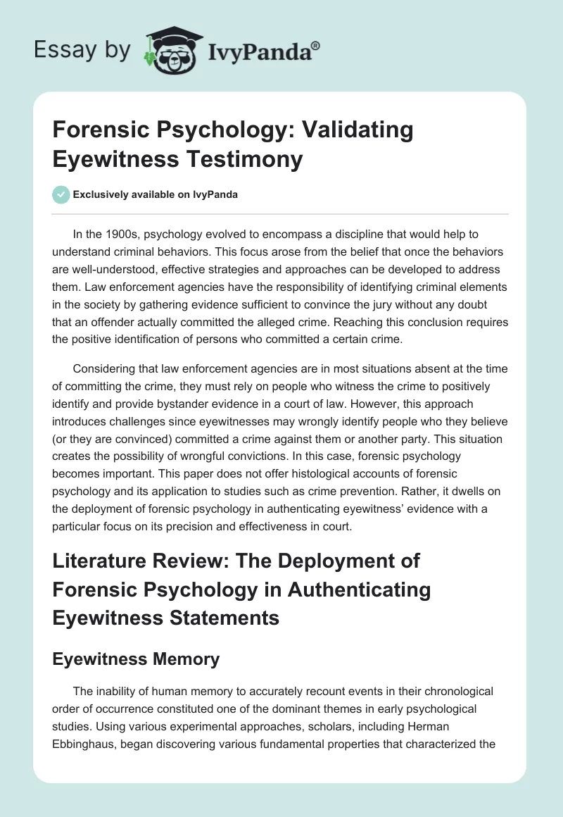 Forensic Psychology: Validating Eyewitness Testimony. Page 1