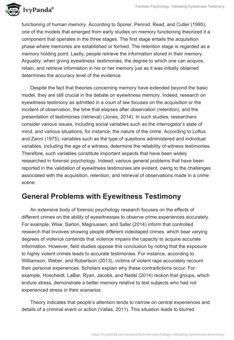Forensic Psychology: Validating Eyewitness Testimony. Page 2
