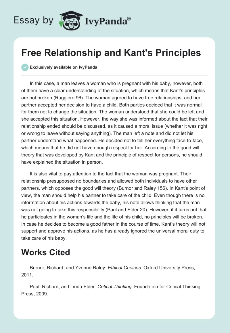 Free Relationship and Kant's Principles. Page 1