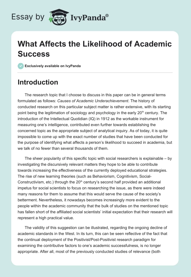 What Affects the Likelihood of Academic Success. Page 1