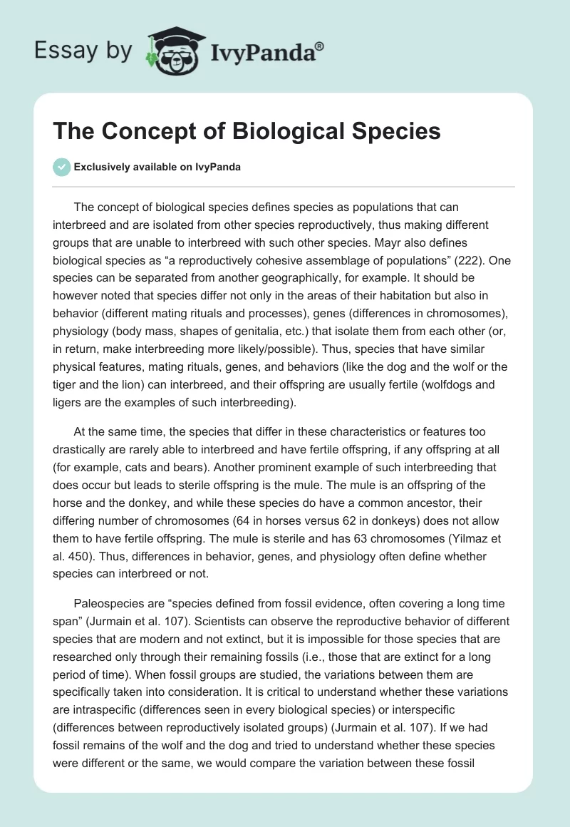 The Concept of Biological Species. Page 1