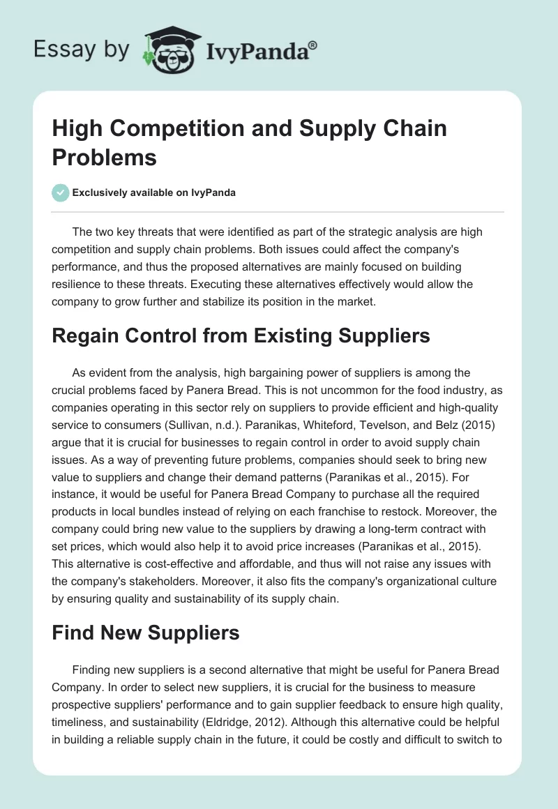 High Competition and Supply Chain Problems. Page 1