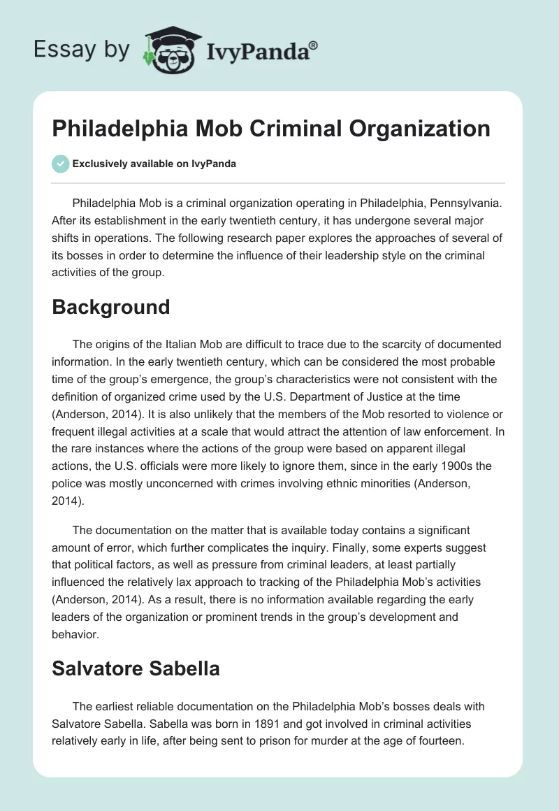 Philadelphia Mob Criminal Organization. Page 1