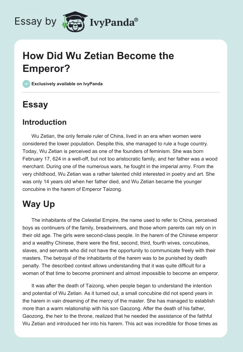How Did Wu Zetian Become the Emperor?. Page 1