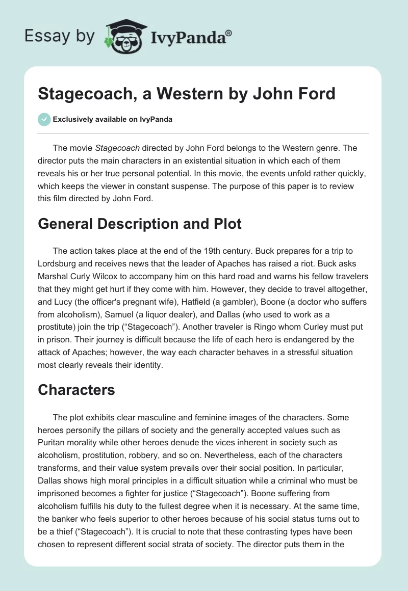 "Stagecoach", a Western by John Ford. Page 1