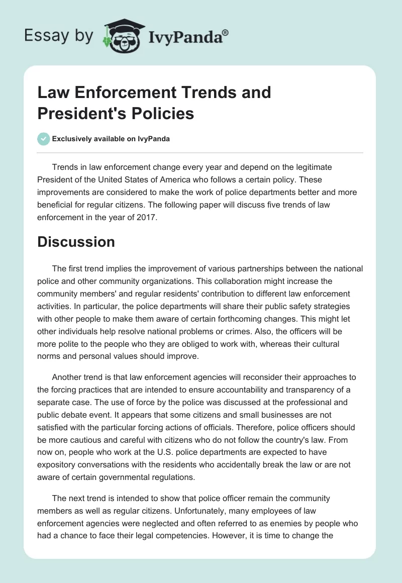 Law Enforcement Trends and President's Policies. Page 1