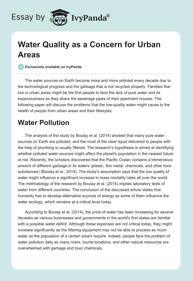 Water Quality as a Concern for Urban Areas. Page 1