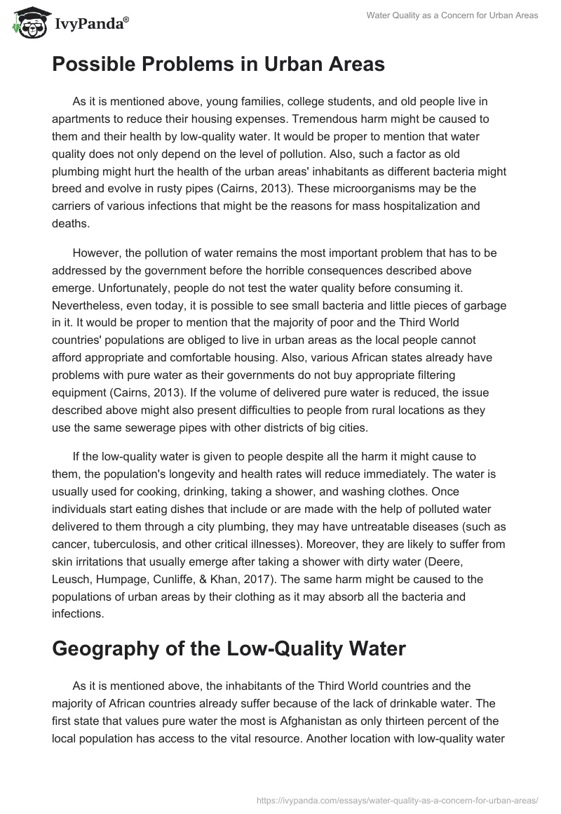 Water Quality as a Concern for Urban Areas. Page 2