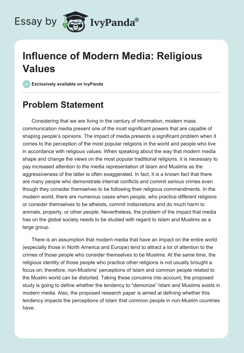 Influence of Modern Media: Religious Values. Page 1