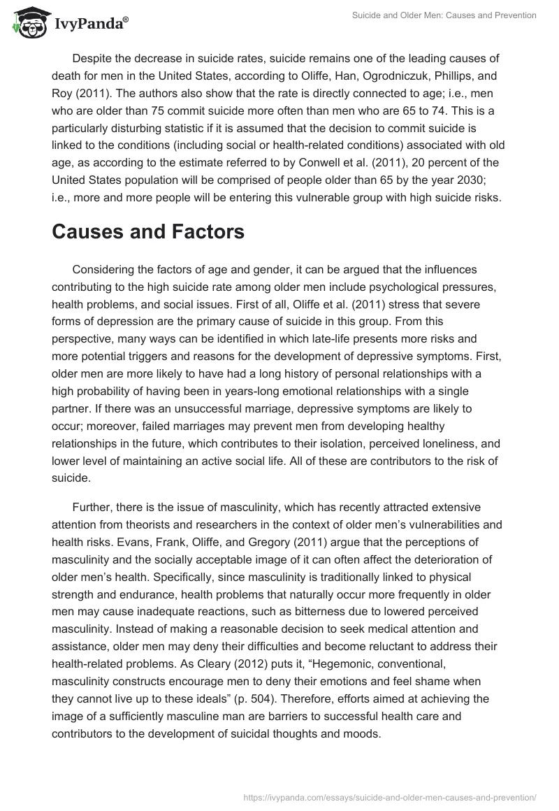 Suicide and Older Men: Causes and Prevention. Page 2