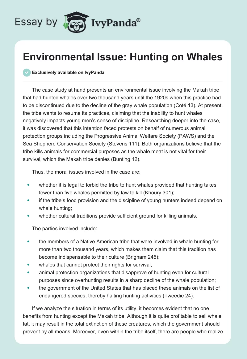 Environmental Issue: Hunting on Whales. Page 1