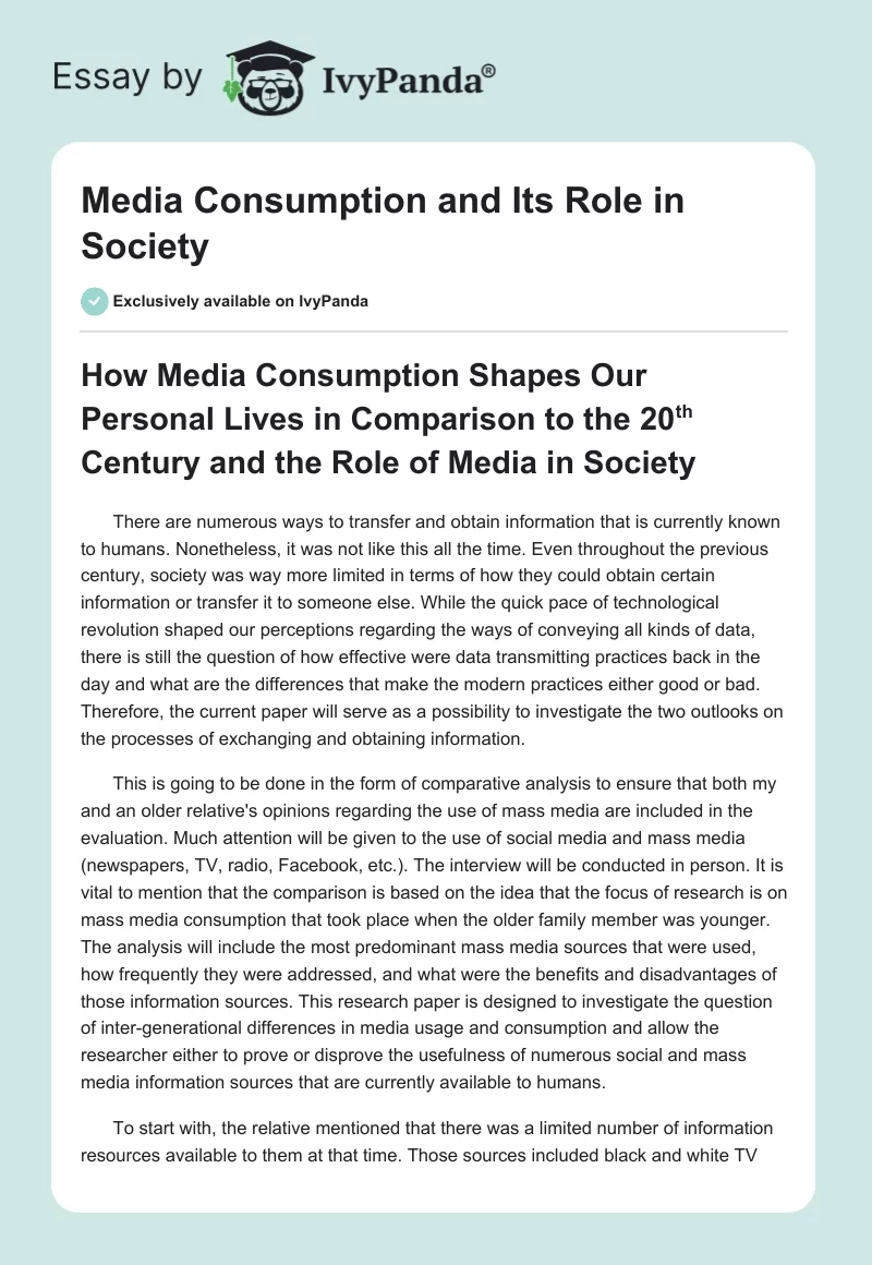 Media Consumption and Its Role in Society. Page 1