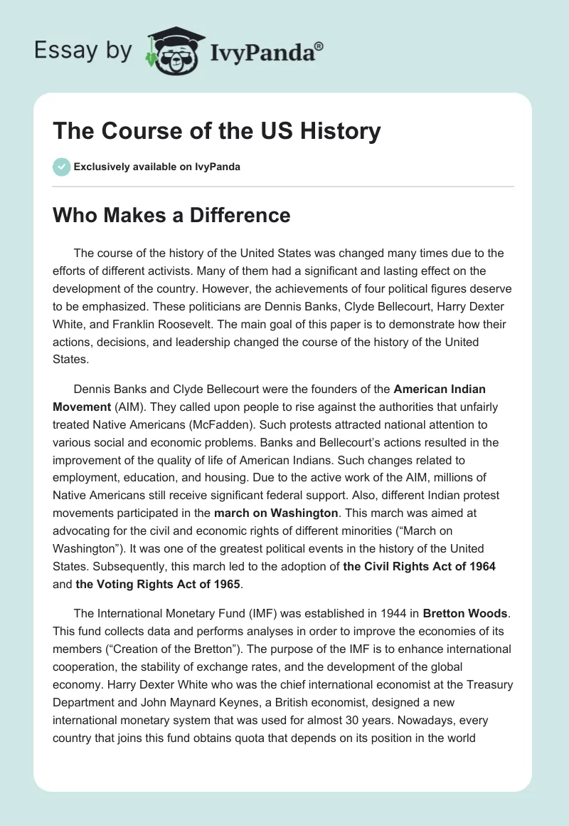 The Course of the US History. Page 1
