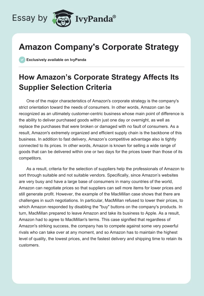 Amazon Company's Corporate Strategy. Page 1