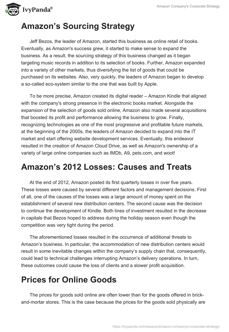 Amazon Company's Corporate Strategy. Page 2
