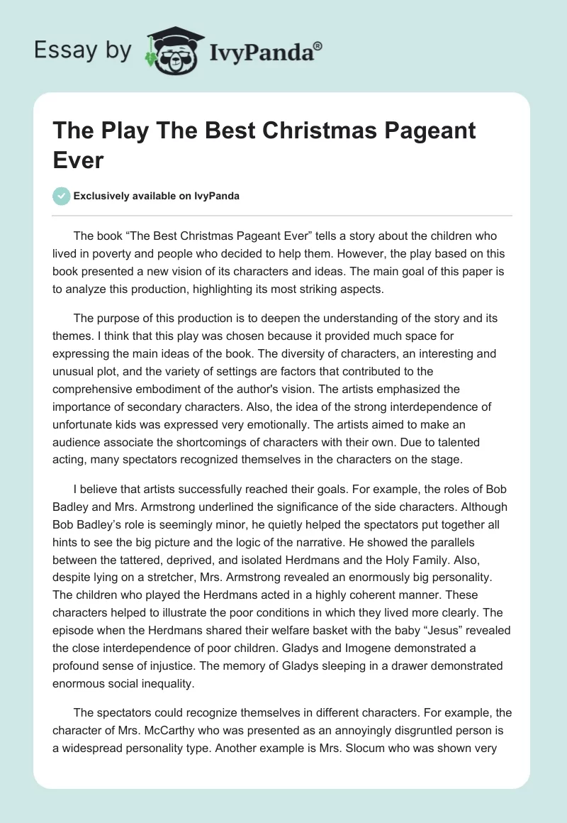 The Play "The Best Christmas Pageant Ever". Page 1