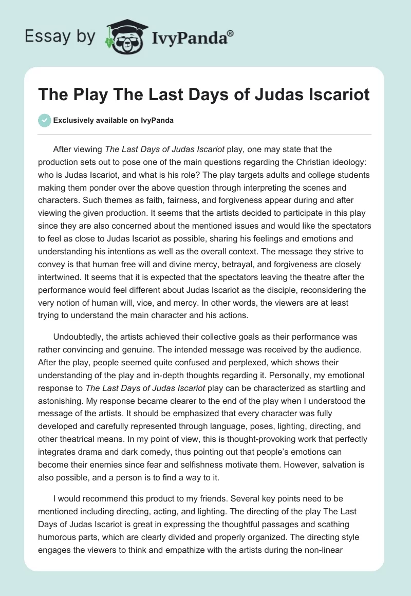 The Play "The Last Days of Judas Iscariot". Page 1
