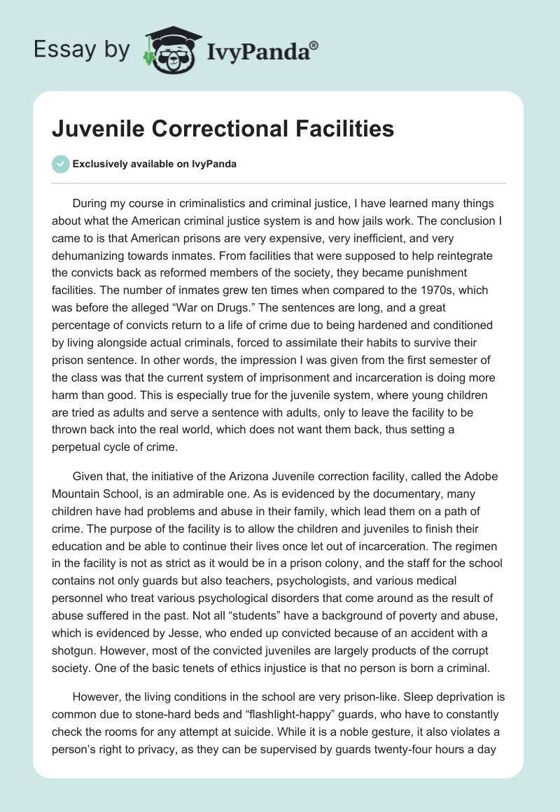 Juvenile Correctional Facilities. Page 1