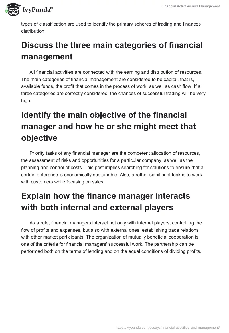 Financial Activities and Management. Page 2