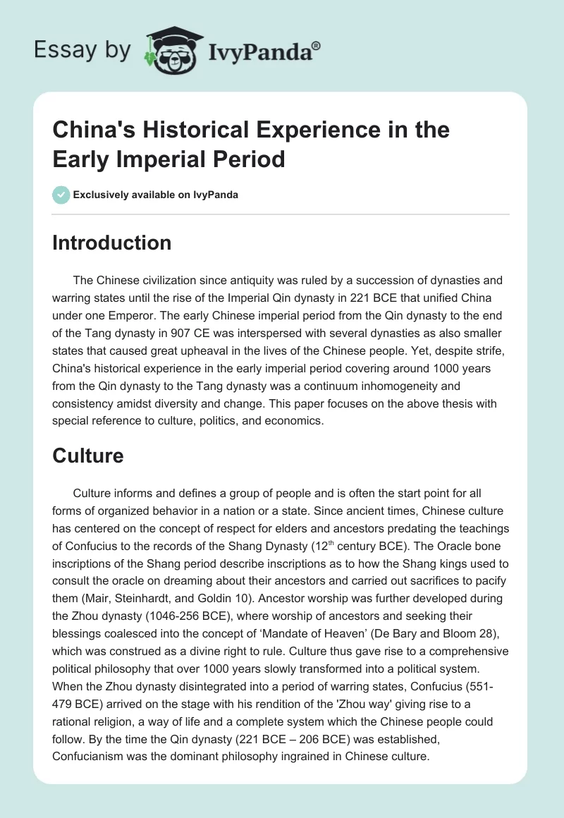 China's Historical Experience in the Early Imperial Period. Page 1
