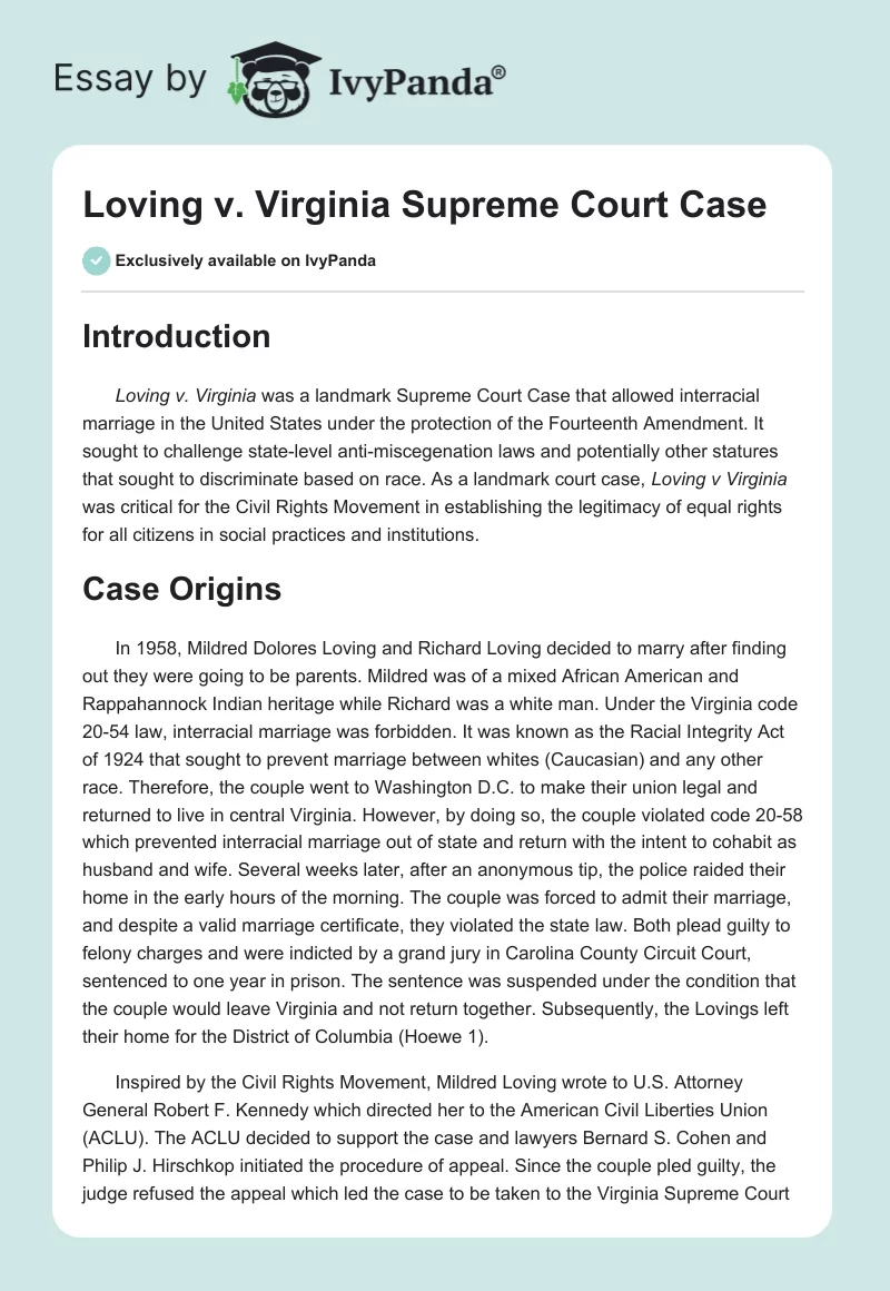 Loving vs. Virginia Supreme Court Case. Page 1