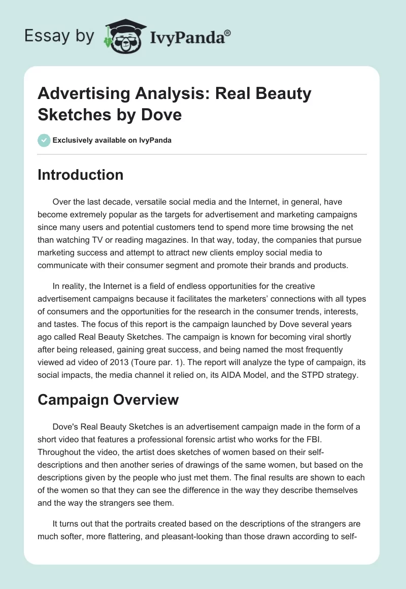 Advertising Analysis: Real Beauty Sketches by Dove. Page 1
