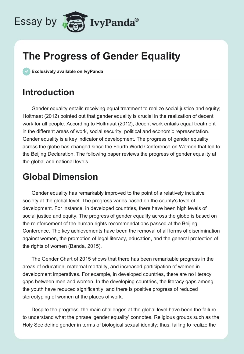 The Progress of Gender Equality. Page 1