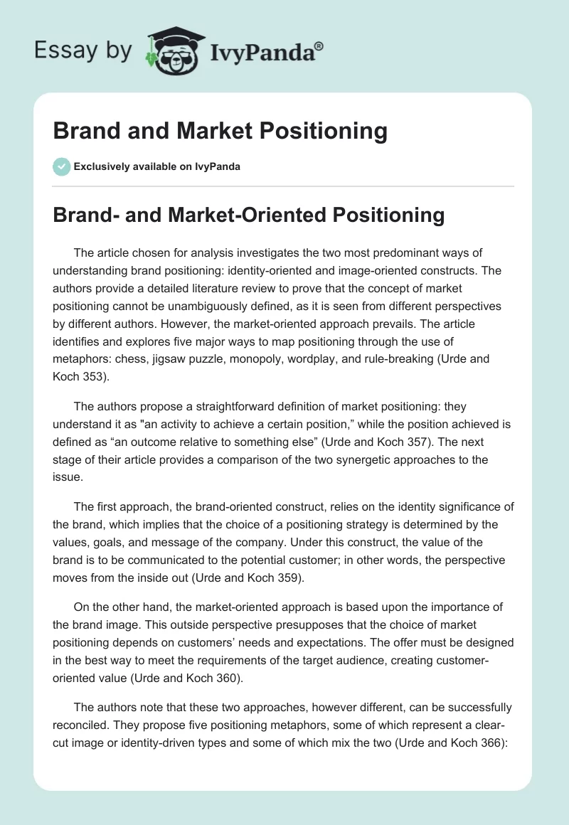 Brand and Market Positioning. Page 1