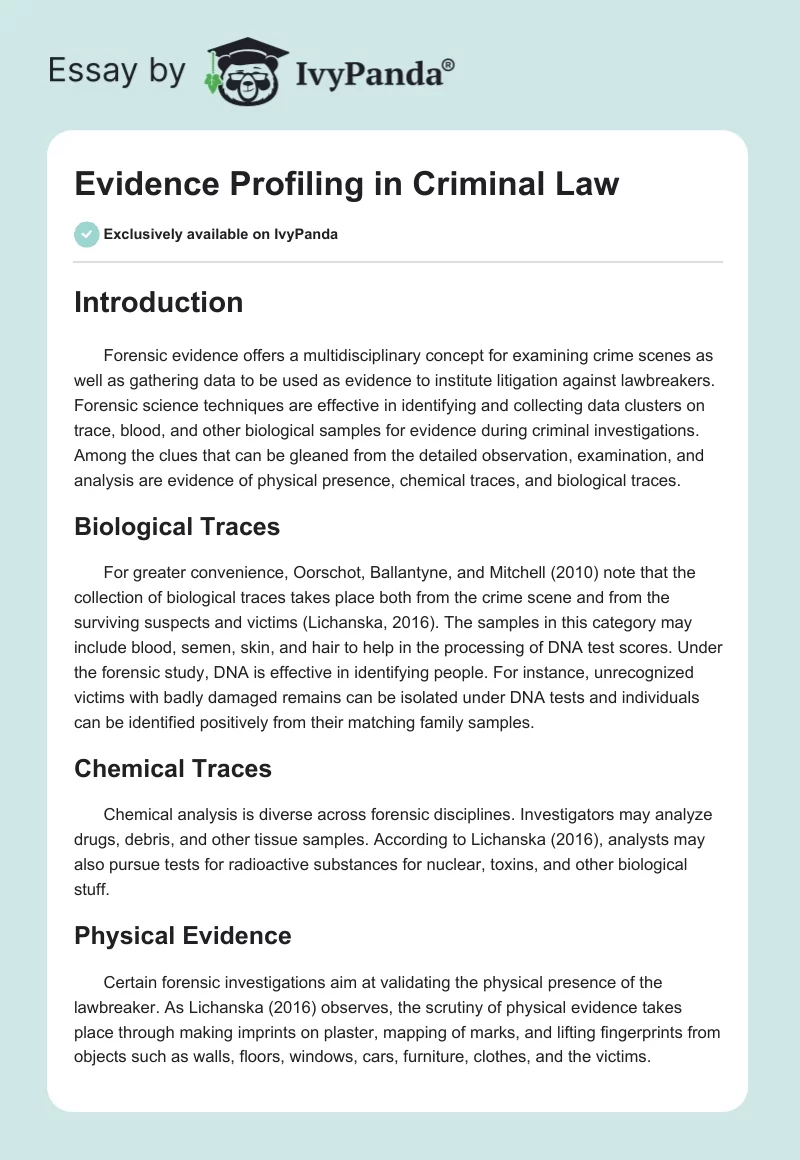Evidence Profiling in Criminal Law. Page 1