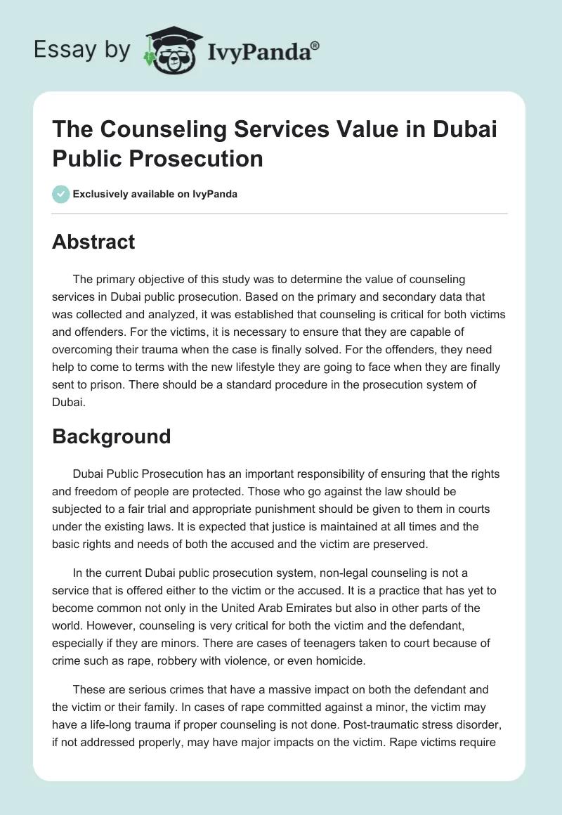 The Counseling Services Value in Dubai Public Prosecution. Page 1