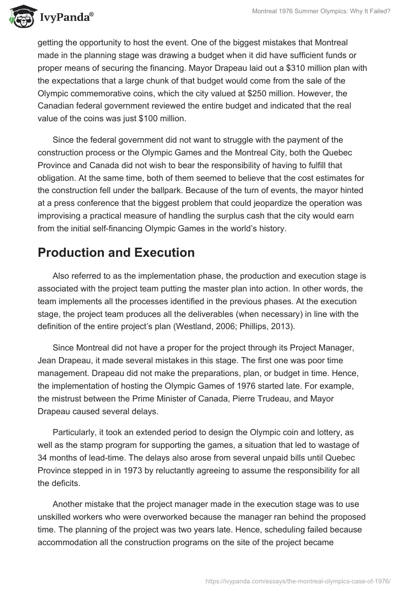 Montreal 1976 Summer Olympics: Why It Failed?. Page 4