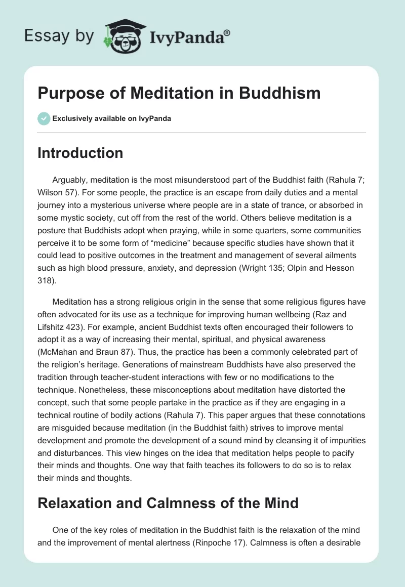 Purpose of Meditation in Buddhism. Page 1