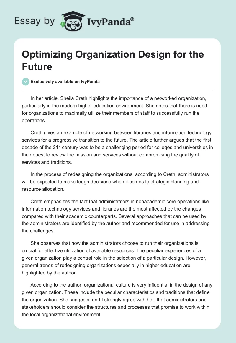 Optimizing Organization Design for the Future. Page 1
