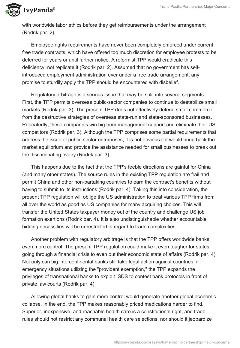 Trans-Pacific Partnership: Major Concerns. Page 2