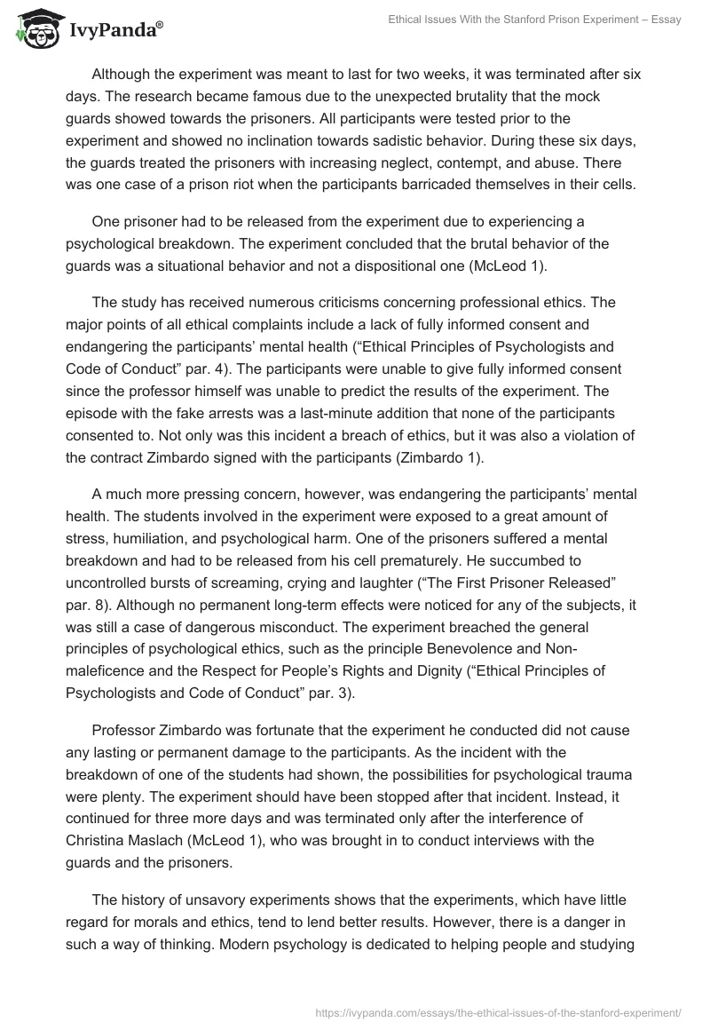Ethical Issues With the Stanford Prison Experiment – Essay. Page 2