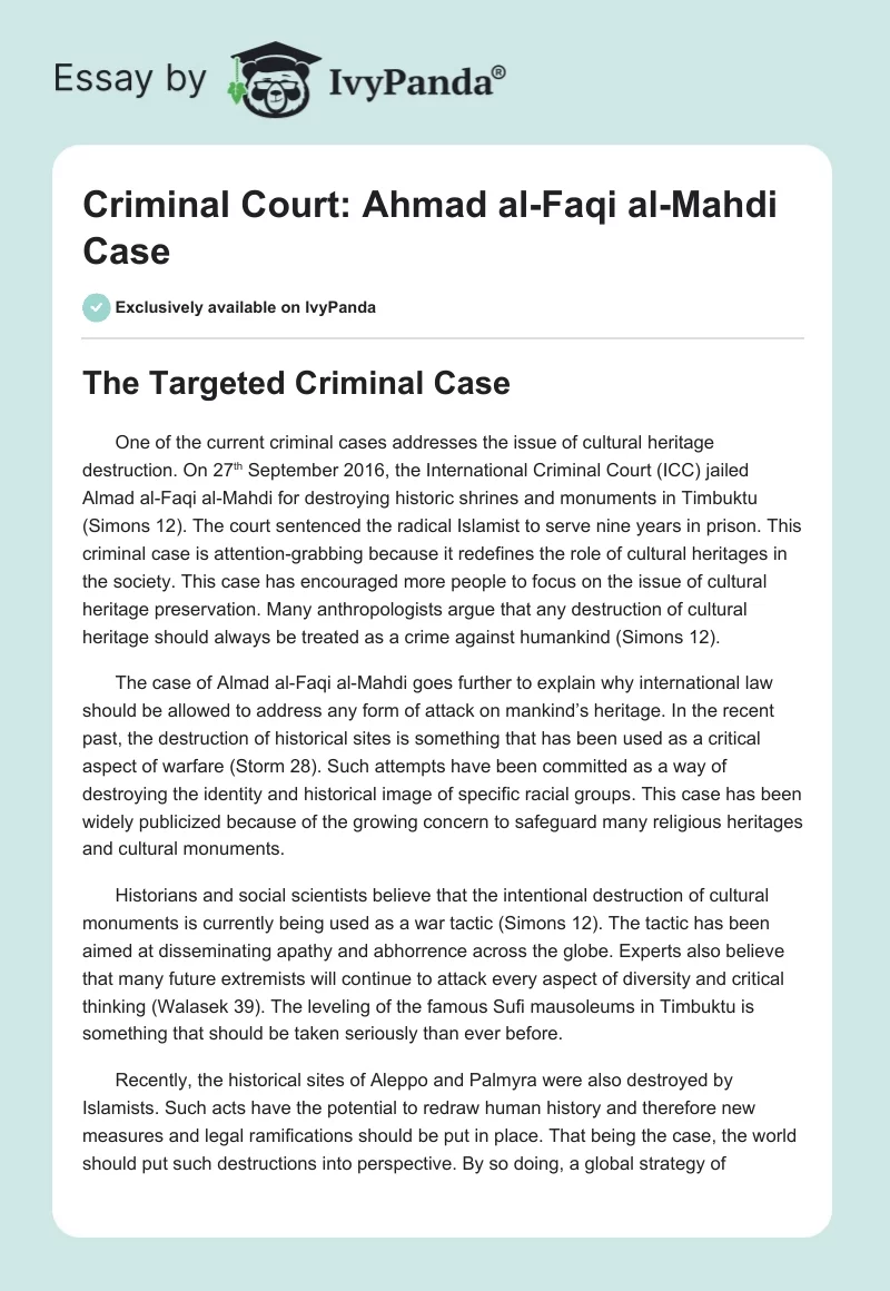 Criminal Court: Ahmad Al-Faqi Al-Mahdi Case. Page 1
