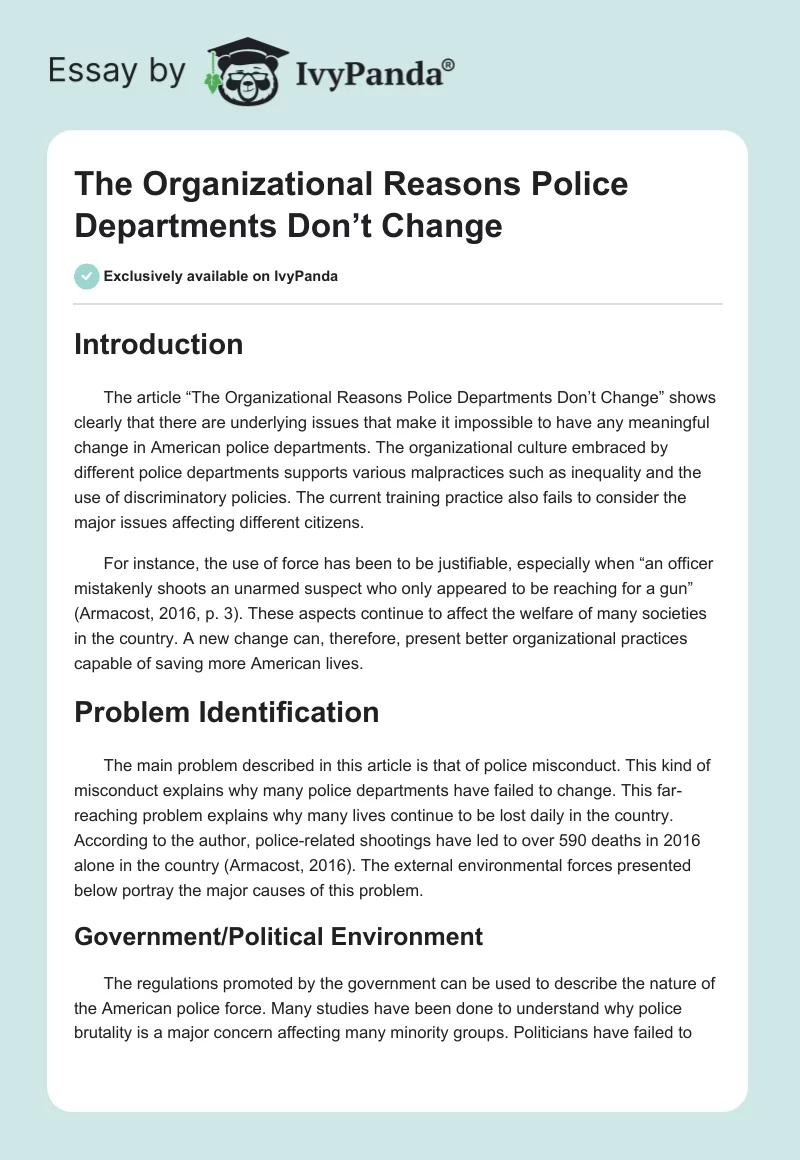 The Organizational Reasons Police Departments Don’t Change. Page 1
