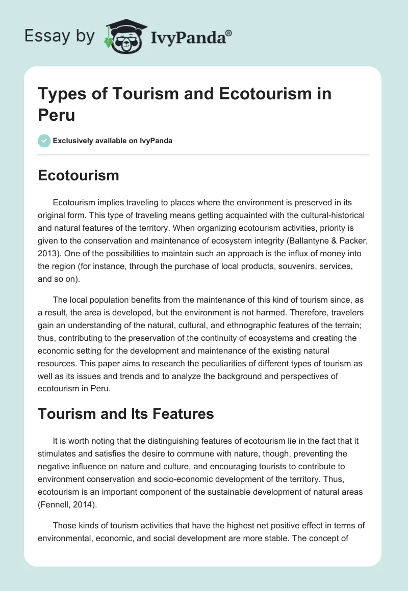 Types of Tourism and Ecotourism in Peru. Page 1